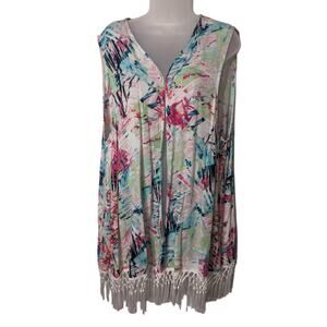 CJ Banks Tropical Fringe Coverup Kimono 2X Beach Swim Resort Vacation Pool